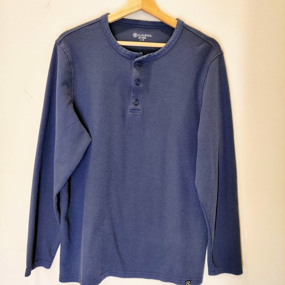 2 Pack Men's Long Sleeve Henley Shirts | Large | Cloudveil | Gray & Blue
